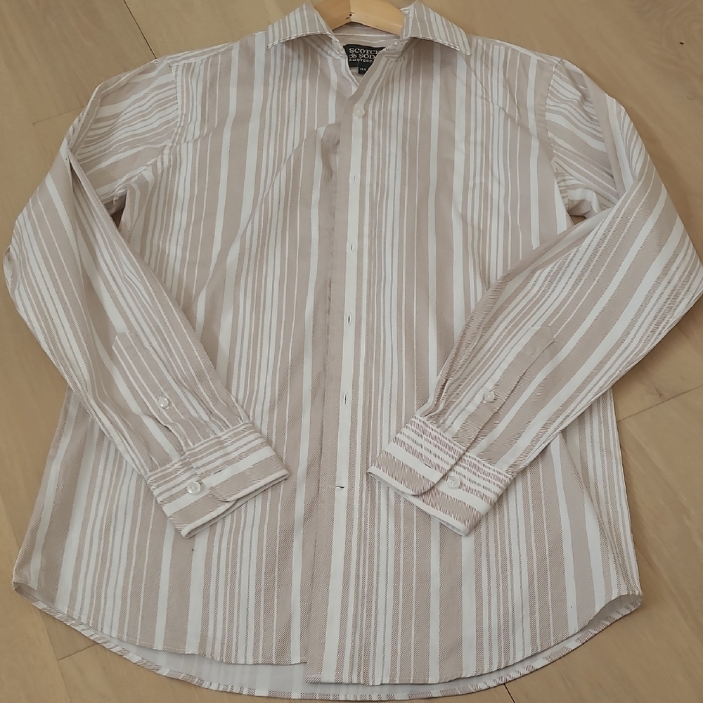 New Without Tags..Scotch & Soda Tan and White Casual Button Down Shirt